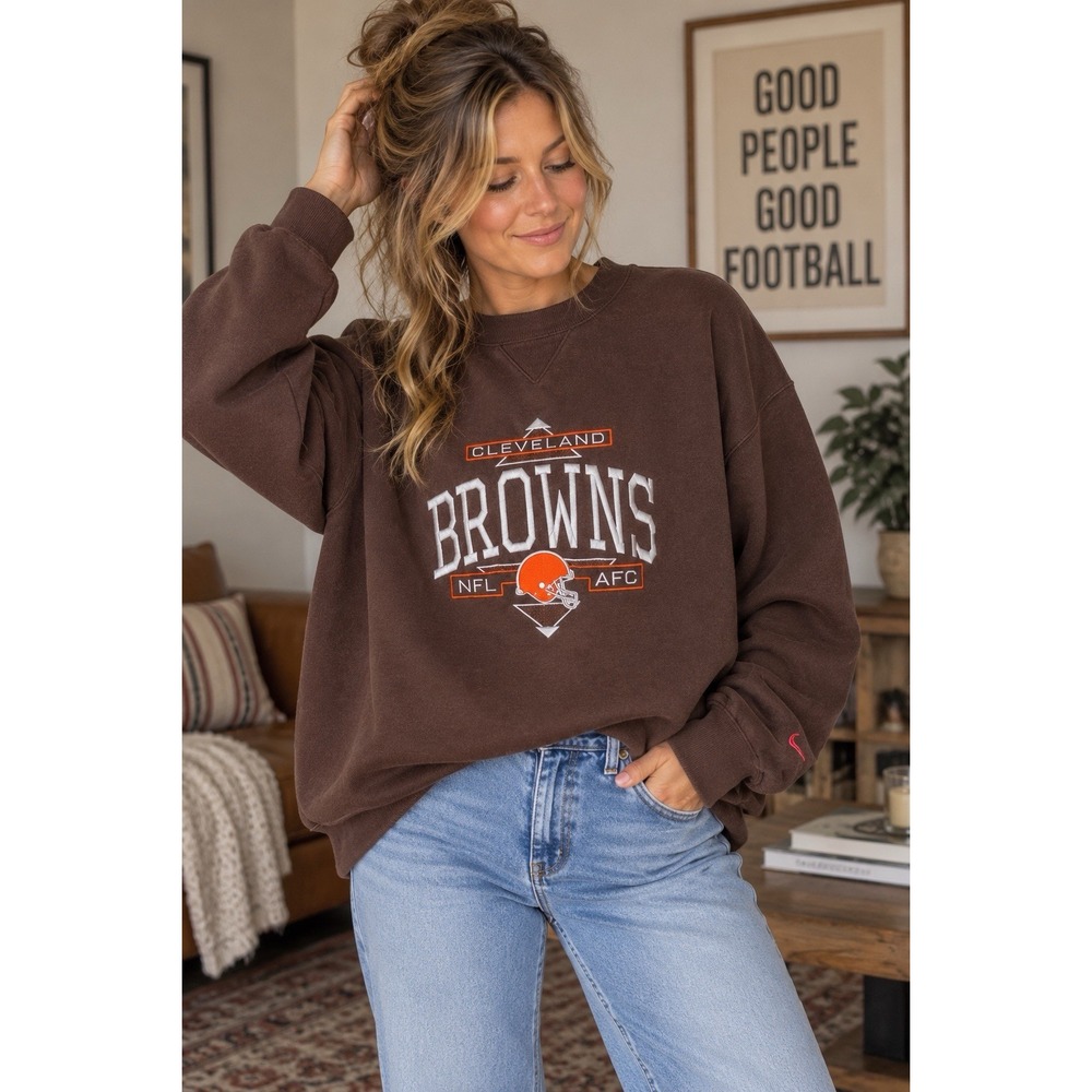 Vtg 90's Cleveland Browns Embroidered Crewneck Sweatshirt Sz M Women's NFL